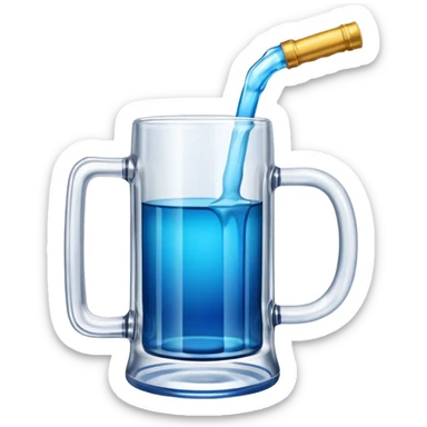 Large clear glass mug similar to beer stein with bright blue liquid inside. Put an upside down redbull can sticking out of the top of the mug only one handle. Put the can partially in the liquid  sticker