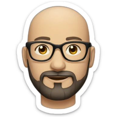 Almost bald dark haired 40 year old man with beard and round glasses sticker