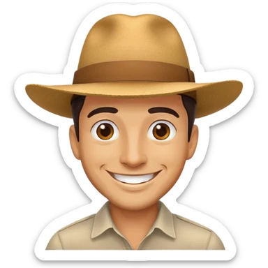 man with a wide-brimmed hat, smiling sticker