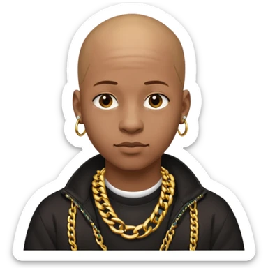 Young African rapper, bald with chain, without ear piercings/ jewelry  sticker