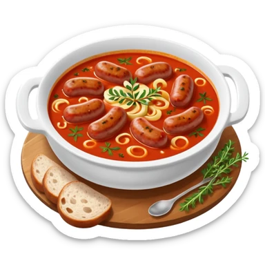 emoji of Rougail saucisse meal. Typical Reunion island meal. Sliced sausage in tomato reduced soup with thym  sticker