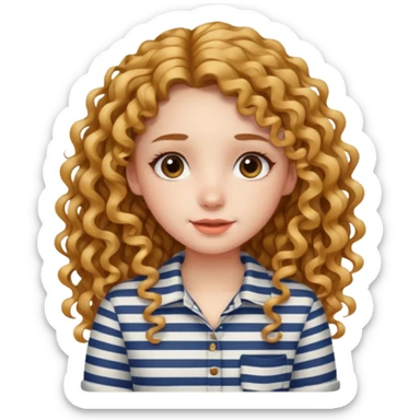 stripped shirt wearing Cute girl long curly hair style. sticker
