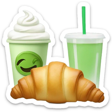 Iced matcha latte and a Croissant on the side sticker