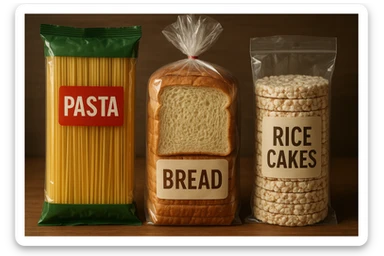 pacco di pasta realistico, pacco di pane, pacco di gallette di riso, 4k sticker