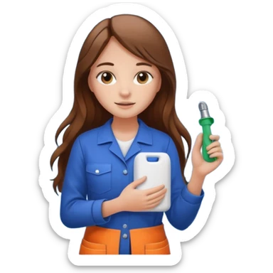 beautiful girl with long brown hair constructing new bathroom area with new shower and amenities  sticker