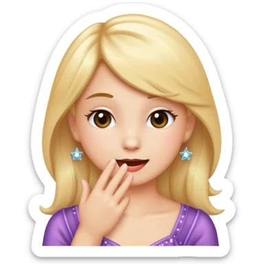 Emoji coquette, shy smile, hand near mouth (simplified), tiny sparkles, soft gradient background, 512x512, transparent background

 sticker