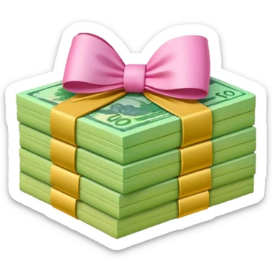 Bright Green & Golden Yellow Gradie ntAustralian $100 notes stacked together and wrapped in a girly pink bow sticker