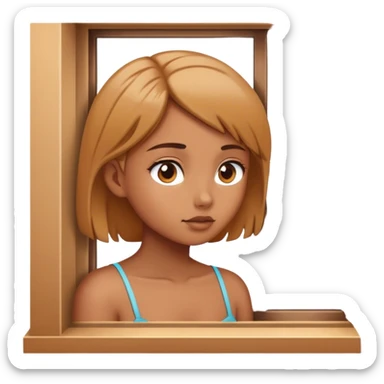 A girl looking at a window sticker