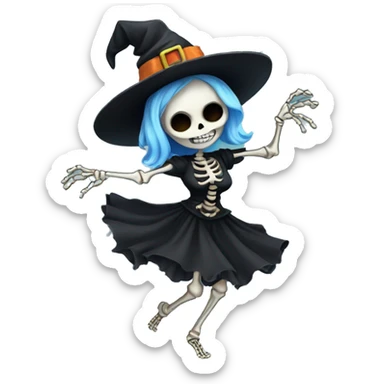Cute skeleton women witch dancing sticker