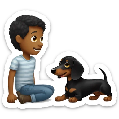 black dachshund with its boy owner sticker