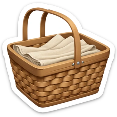 A wooden light Brown basket with fresh washed linen sticker