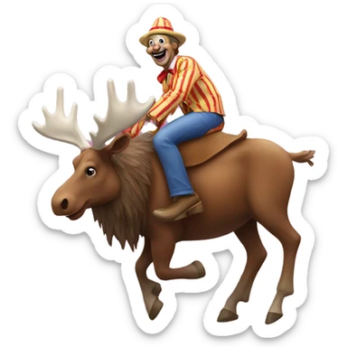 Clown riding moose sticker