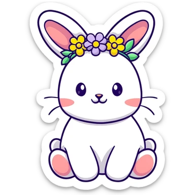 sweet bunny rabbit wearing colorful flower wreath sticker