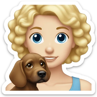 blue eyed blonde lady with brown Cockapoo puppy dog sticker