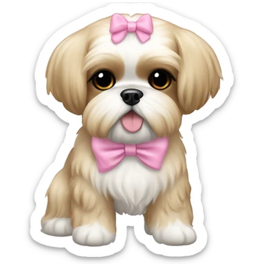 golden cream shih tzu white girl cute short hair pink bow sticker
