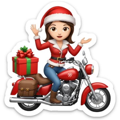 biker girl brune moto christmas sticker