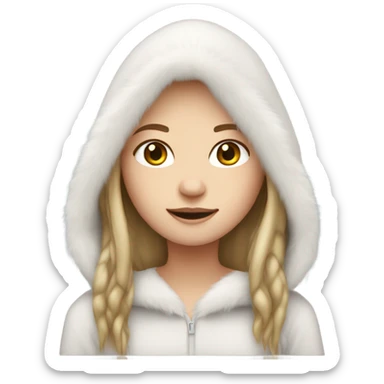 White Girl with long straight hair and fur hood sticker