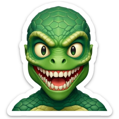 Reptilian humanoid, sharp teeth, small horror emoji, no background sticker