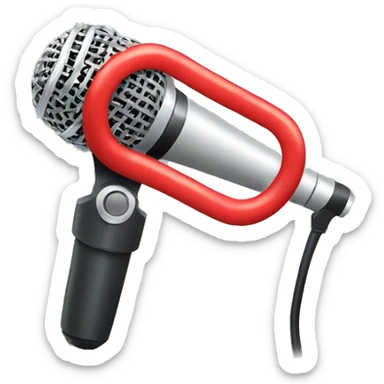 a microphone with a microphone arm and on top there is a red ring on sticker