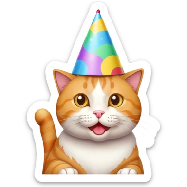Cat wearing a party hat celebrating birthday sticker
