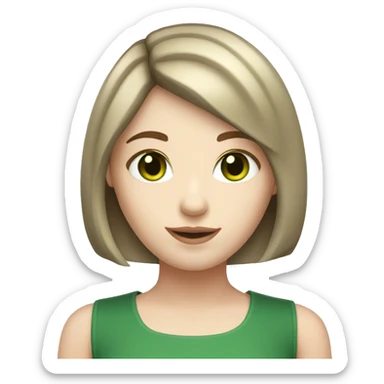 Pale skin girl with green eyes and brown hair and Bob haircut sticker