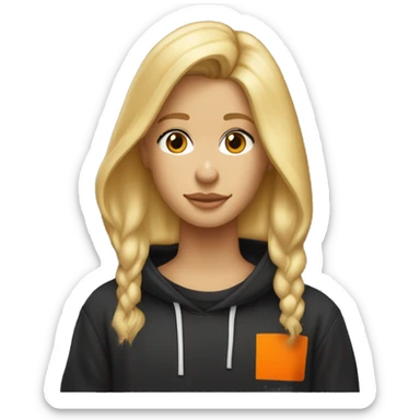 Adulte blond foncé avec les cheveux a l'ancienne coupe de Justin Bieber avec un sweat à capuche noi avec petit logo orange sticker