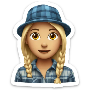 girl in plaid shirt with hat sticker