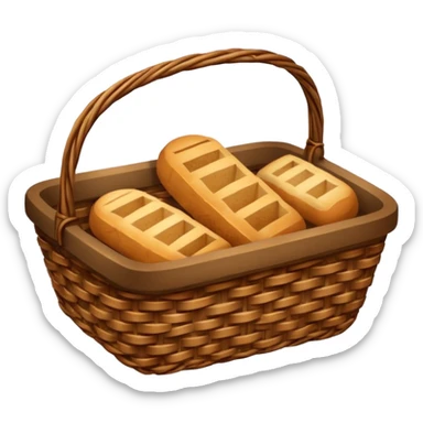 Create an emoji representing empty carbohydrate stores: depict a nearly empty bread basket with only a few crumbs left, overlaid by a fading low-battery symbol to signal depleted carb energy. sticker