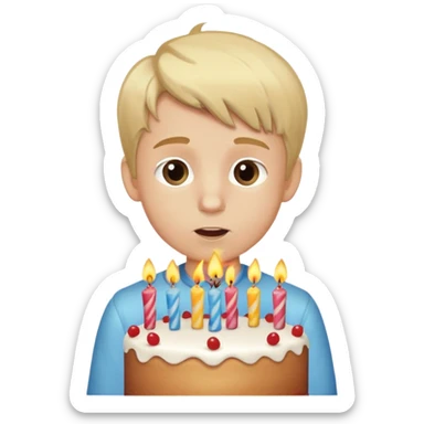 Blonde haired boy blowing out candles on cake sticker