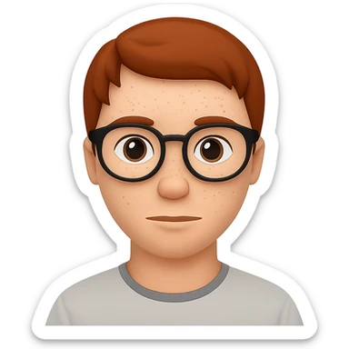 Add glasses to the freckled man with straight hair in emoji style, no background. sticker