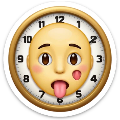 Toung out emoji wit clock it sticker