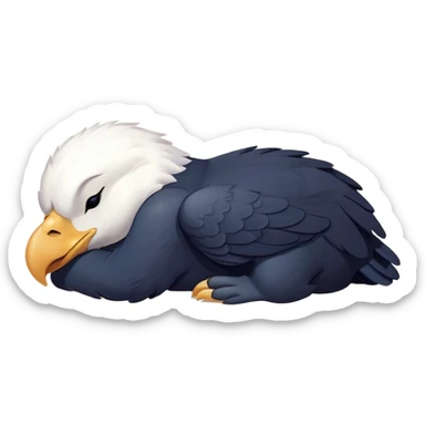 Meme-Worthy Cute Sleeping American Eagle Portrait Emoji, Head resting peacefully with a contented smile, showcasing a broad, stately form with eyes gently closed in serene slumber and a striking contrast of white head and dark body, Simplified yet adorably endearing features, highly detailed, glowing with a soft, drowsy majestic light, high shine, relaxed and utterly lovable, stylized with an air of playful laziness, soft glowing outline, capturing the essence of a sleeping American eagle that feels destined to become the next viral icon of adorable rest! sticker