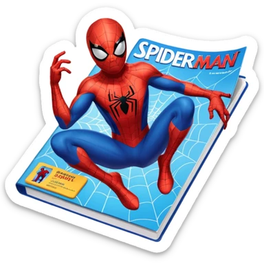 a magazine with Spider-Man on the cover sticker
