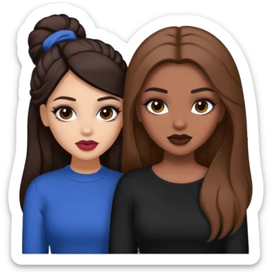 Boujy baddie best friends, trendy heavy makeup both dark hair one light skinned and one mocha brown pretty hair style  sticker