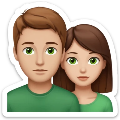 A boyfriend with light brown hair and green eyes next to his girlfriend with dark brown hair and brown eyes sticker