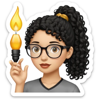 hija con gafas y cabello rizos de color negro con una cola de caballo alta sticker