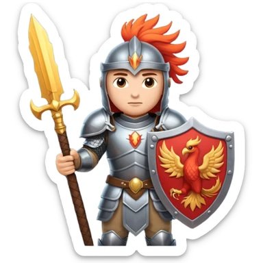 Warrior with a shield with a phoenix on it and a sword in heavy armor sticker