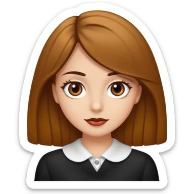 Emoji de chica blanca con cabello castaño oscuro lacio y ojos cafés con pestañas bonitas sticker