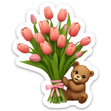cute bear with tulips flowers bouquet sticker