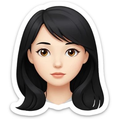 beautiful woman with long black hair and side bangs, neutral expression sticker