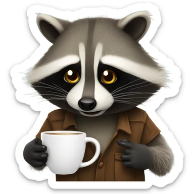 Realistic Raccoon holding a cup of coffee sticker