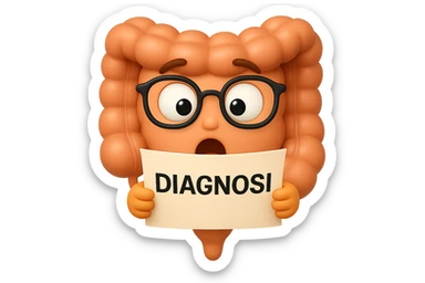 EMOJI STILE IPHONE DI UN INTESTINO CON GLI OCCHIALI CHE LEGGE UN FOGLIO CON LA SCRITTA DIAGNOSI, ESPRESSIONE STUPITA IN VOLTO, IPERREALISTICO 4K sticker