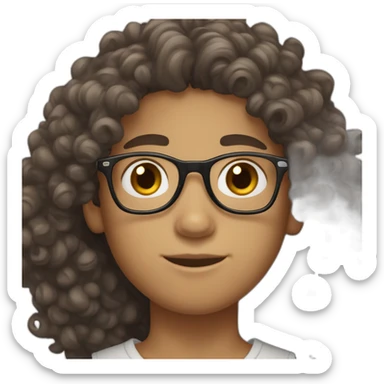 moroccan curly brown hair boy, with black glasses. and white skin tone sticker