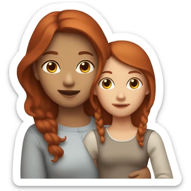 Red hair mom holding brown hair daughter sticker