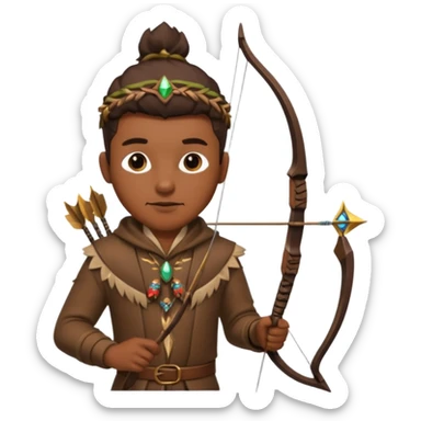 The classic hunter image with a bow and arrow on his back, dressed in brown with some animal made decorations sticker