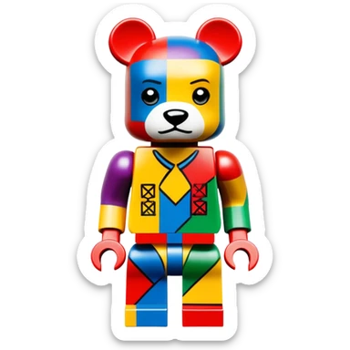 Lego style hustler bearbrick toy figure with X symbols for eyes, blocky Lego aesthetic, graffiti prints sticker