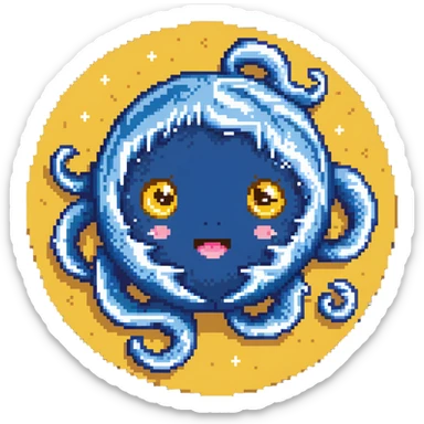 Neptune planet with deep blue surface and visible swirling patterns with a cute face sticker