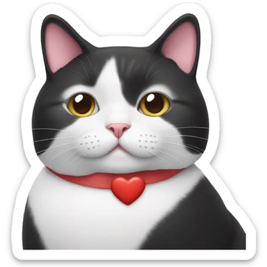 Fat Tuxedo cat with heart sticker