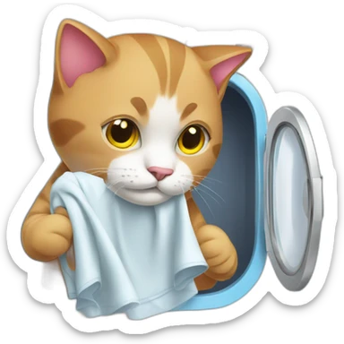 cat washing clothes sticker