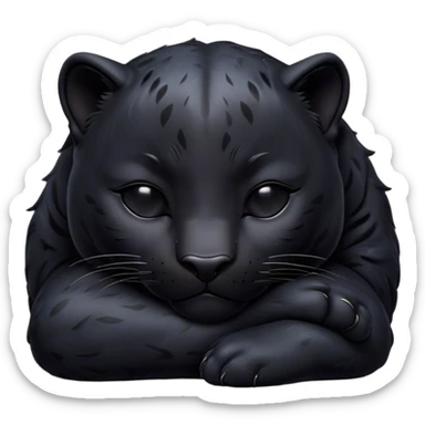 Meme-Worthy cute Sleeping black Panther Portrait Emoji, Head resting peacefully with a contented smile, showcasing a luxuriously sleek form and eyes gently closed in serene slumber, Simplified yet comically adorable features, highly detailed, glowing with a soft, drowsy dark light, high shine, relaxed and utterly lovable, stylized with an air of playful laziness, bright and heartwarming, soft glowing outline, capturing the essence of a sleeping black Panther that feels destined to become the next viral icon of adorable rest! sticker